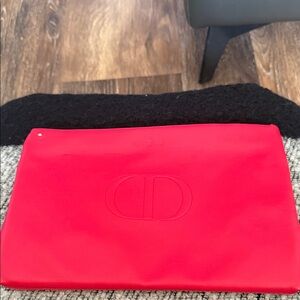 Designer Red Leather Dior Clutch with Embossed Logo